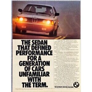 BMW 320i "The Sedan that Defined performance" Vintage Print Ad 1983